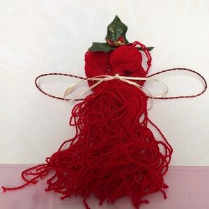 Festive Red Yarn Angel Ornament Tassel